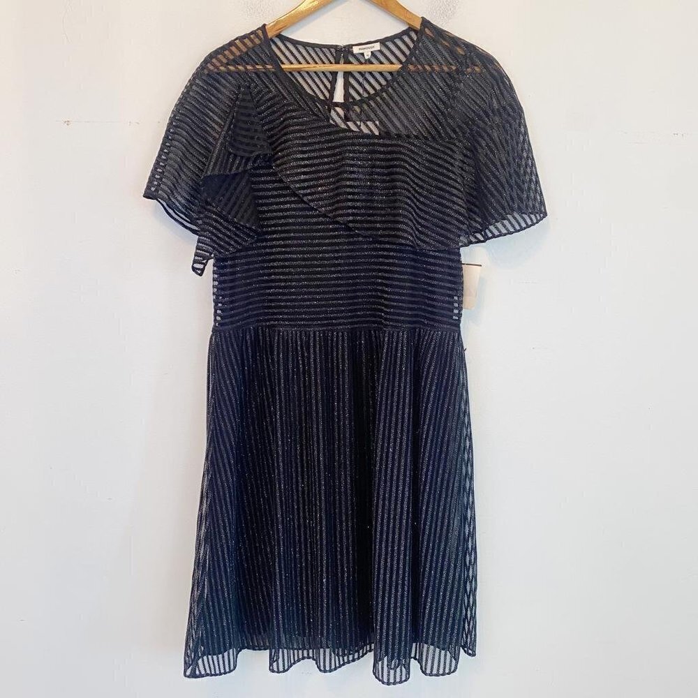 MANOUSH black glitter stripe short sleeve mini dress